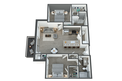 Floor plan for 2 beds, 2 baths, 1007 sqft